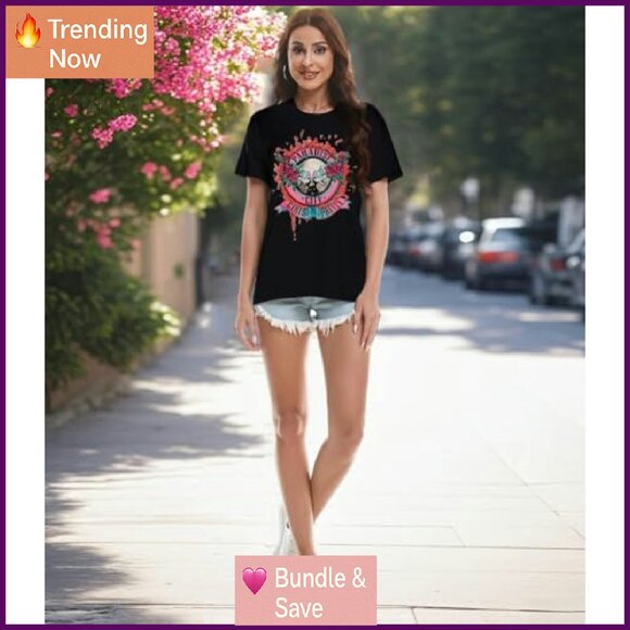 Vintage Rock Band Tee Women's Cotton Blend Graphic T-Shirt Casual Short Sleeve - Picture 5 of 7